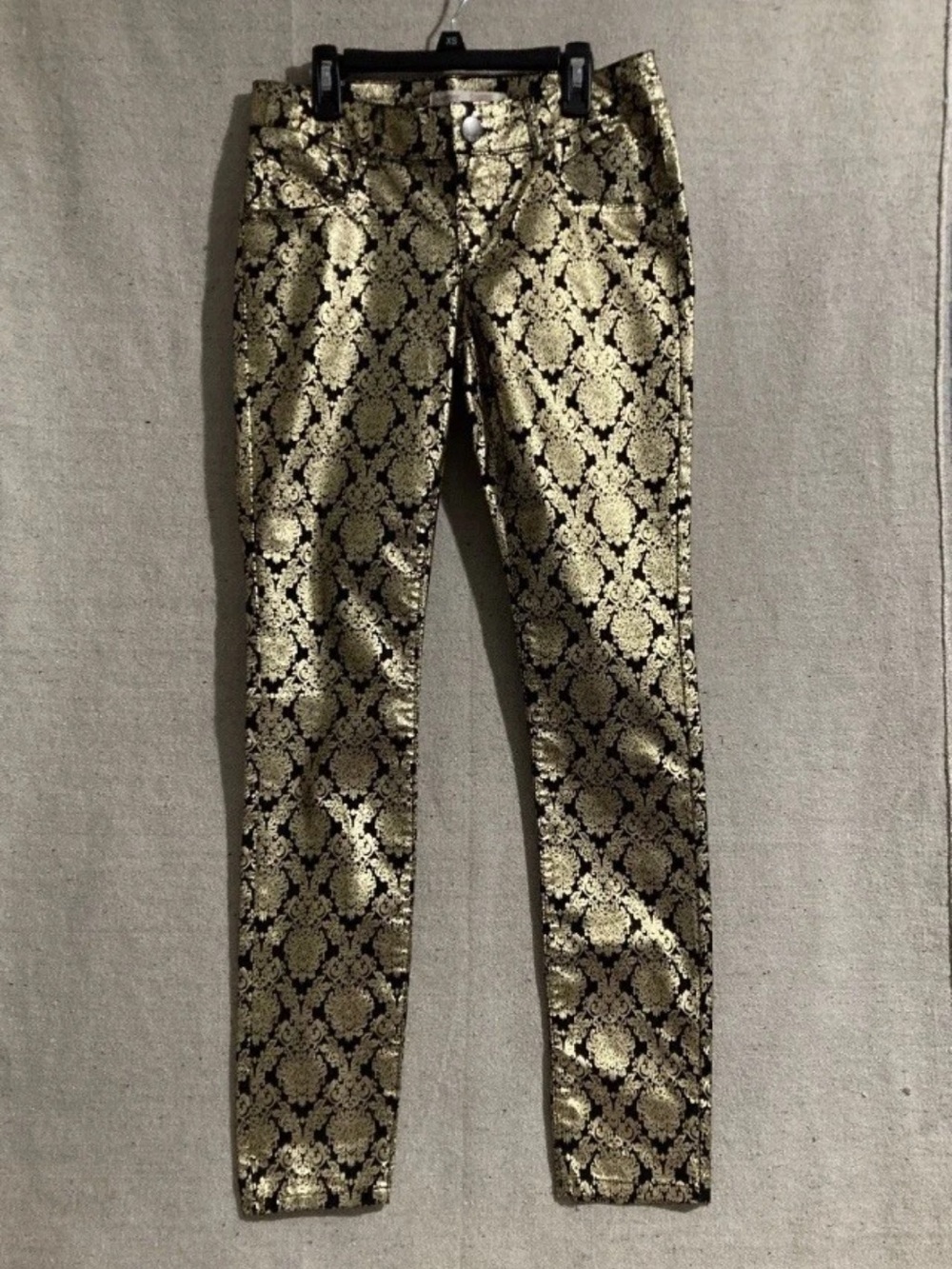 Vintage Y2K No Boundaries Gold Metallic Pants Jeans Damask Black Print Women's 7 - Picture 3 of 7